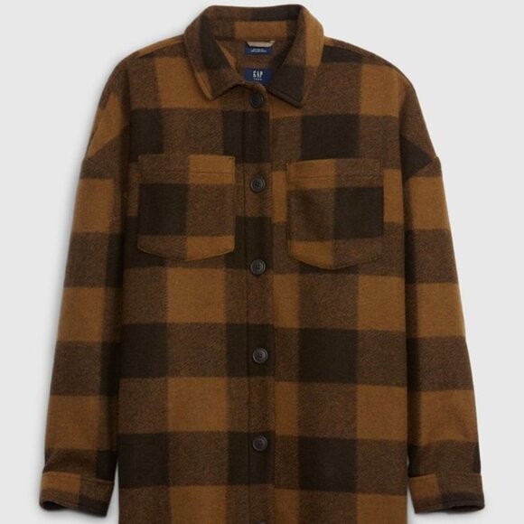 GAP Teens Plaid Shacket Brown - Picture 3 of 6